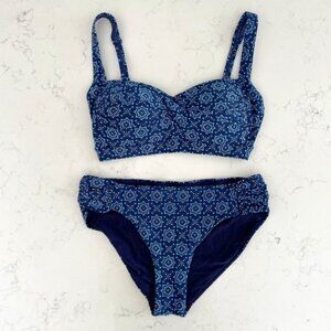 Nip Tuck Swim 2 Piece Nylon Spandex Lined Print Bikini Set Blue Wht Sz 6 US8 CA